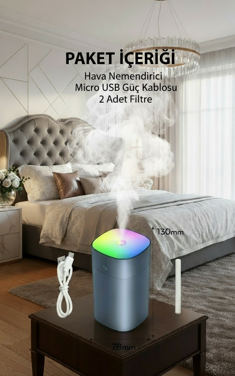 Ultrasonik Hava Nemlendirici Buhar Makinesi, Aroma Difüzörü ve Gece Lambası