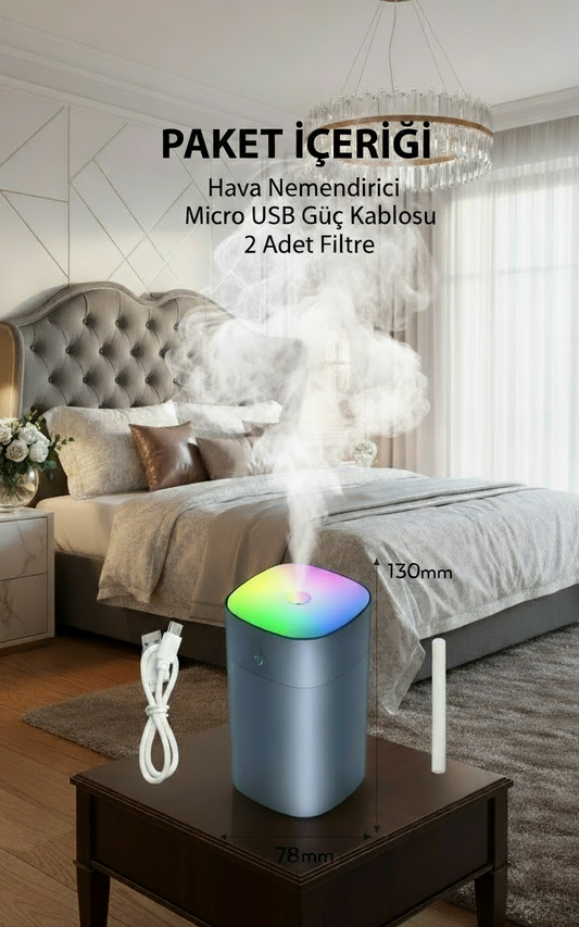 Ultrasonik Hava Nemlendirici Buhar Makinesi, Aroma Difüzörü ve Gece Lambası